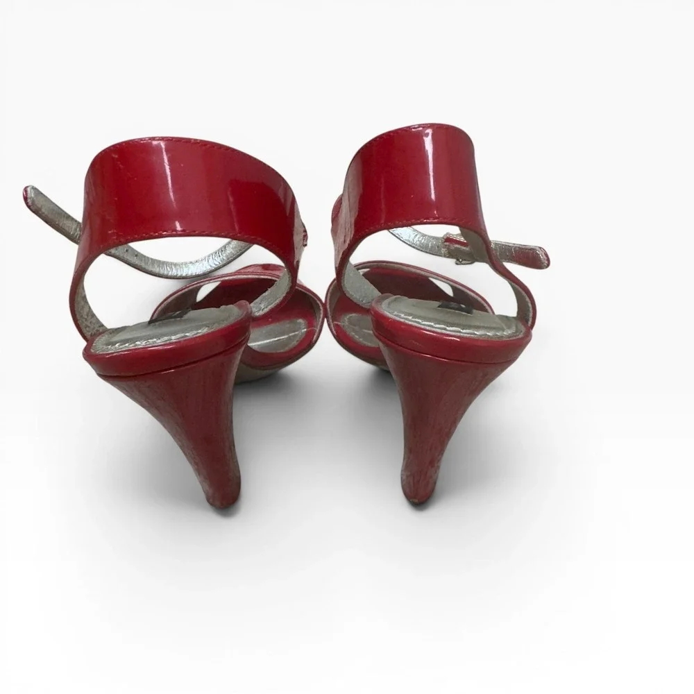 Dolce & Gabbana Sandals Womens 37.5 Red Patent Leather Peep Toe Cone Heel Italy